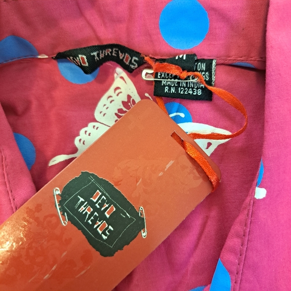 Dead Threads Womens M Shirt Pink Blue Polka Dots Butterfly Girly Button Down - Picture 11 of 11